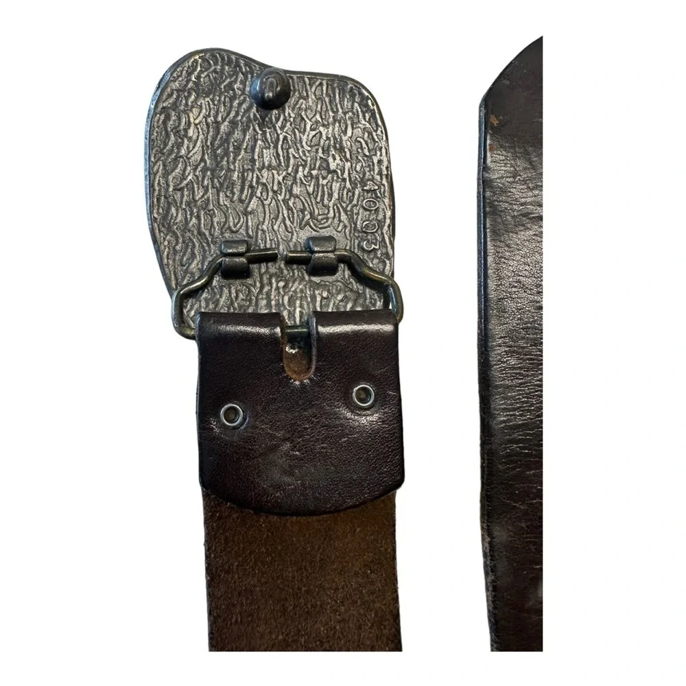 Vintage Snowmobile Enamel Buckle Leather Belt